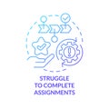 Struggle to complete assignments blue gradient concept icon