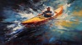 Struggling Kayak In Choppy Gulf Of Aden - Abstract Oil Painting