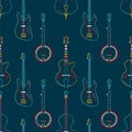 Strumming instruments hand drawn outline seamless pattern