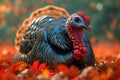 Strutting Tom Turkey extreme closeup. Generative AI Royalty Free Stock Photo