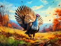 Ai Generated illustration Wildlife Concept of Strutting wild turkey Royalty Free Stock Photo