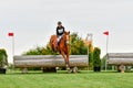 Strzegom October Festival, Morawa, Poland - October, 17, 2021: Polish competitor Marta Orlowska on horse Deja Vu 7 jumps through