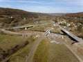 Strzyzow, Polska - 10 9 2018: The construction of a new high-speed highway. Bird`s-eye view. Aerial photography from the drone or