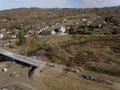 Strzyzow, Polska - 10 9 2018: The construction of a new high-speed highway. Bird`s-eye view. Aerial photography from the drone or