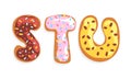 STU Cookie Alphabet Letters, Sweet Glazed Baking Biscuit Font Cartoon Vector Illustration