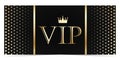 Stub black VIP admission ticket template with golden glittering VIP sign. Royalty Free Stock Photo