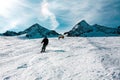 Stubai, Austria - November 1, 2011: Skiers riding on the slopes of the Stubaier Gletscher, Alps ski resort in Austria
