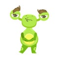 Stubborn Funny Monster Standing With Arms Crossed, Green Alien Emoji Cartoon Character Sticker Royalty Free Stock Photo