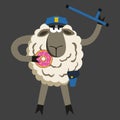 Stubborn Lamb Policeman with Donut Vector