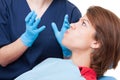 Stubborn patient in dentist office Royalty Free Stock Photo