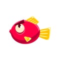 Stubborn Red Fantastic Aquarium Tropical Fish With Eyebrows Cartoon Character