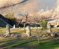 Stubby stone columns