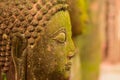 Stucco Face Buddha Goddess Sacred With green moss Royalty Free Stock Photo