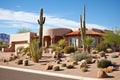 a stucco southwest-style home with a desert landscape