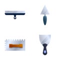 Stucco trowel icons set cartoon vector. Metal trowel of various shape Royalty Free Stock Photo