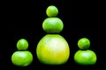 Stuck figures shapes sets from green citruses fruits isolated on black background. Limes, pummelo, grapefruits Royalty Free Stock Photo