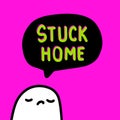 Stuck home hand drawn vector illustration in cartoon comic style man sad speech bubble Royalty Free Stock Photo