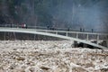 Stuck ice in Ogre river in city of Ogre, Latvija. Royalty Free Stock Photo