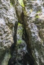 Stuck rock at Sass canyon. Italy.