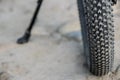 Studded tire of mountain bike, close-up Royalty Free Stock Photo