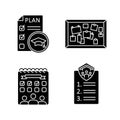 Student activities black glyph icons set on white space