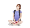 Student asian girl reading book and sitting on floor Royalty Free Stock Photo