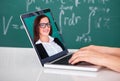 Student Attending Online Lecture On Laptop In Classroom Royalty Free Stock Photo