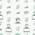 Student attributes pattern. Vector line symbols. Distance learning. Background, template Royalty Free Stock Photo