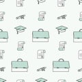 Student attributes. Vector line symbols. Background, template for a thematic site. Seamless pattern