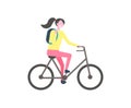 Student with Backpack Riding Bike, Vector Isolated