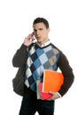 Student with bag, phone and books going school Royalty Free Stock Photo