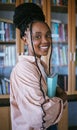 Student, black woman and library books university, education and thinking or learning for knowledge, scholarship Royalty Free Stock Photo