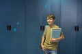 Student and blue school lockers Royalty Free Stock Photo