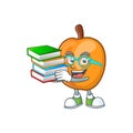 Student with book apricot fruit in the cartoon shape Royalty Free Stock Photo