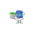 Student with book blue christmas hat mascot cartoon character style Royalty Free Stock Photo