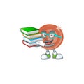 Student with book bronze coin cartoon character mascot style. Royalty Free Stock Photo