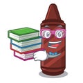 Student with book brown crayon in the cartoon shape
