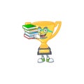 Student with book cartoon gold trophy on white background Royalty Free Stock Photo