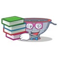 Student with book colander utensil character cartoon