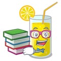 Student with book fresh lemon juice in glas cartoon Royalty Free Stock Photo