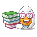 Student with book freshly boiled egg isolated on mascot cartoon