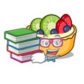 Student with book fruit tart mascot cartoon