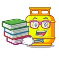 Student with book gas tank cylinder Isolated on mascot