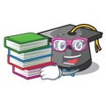 Student with book graduation hat mascot cartoon Royalty Free Stock Photo