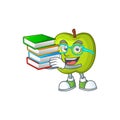 Student with book granny smith apple character for health mascot Royalty Free Stock Photo