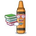 Student with book orange crayon in a cartoon wallet Royalty Free Stock Photo