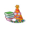 Student with book party hat in a above mascot Royalty Free Stock Photo