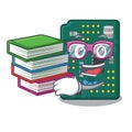 Student with book PCB circuit board in the cartoon