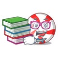 Student with book peppermint candy mascot cartoon