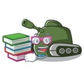 Student with book tank mascot cartoon style
